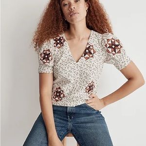 Madewell Quilted Patchwork Puff-Sleeve Top